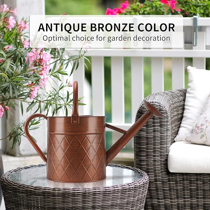 1.75 Gallon Outdoor Metal Watering Can for Garden Plants,Copper Color Watering Can with Removable Spray Spout, Ideal for Outdoor Use (Copper)-VerdiqueGarden
