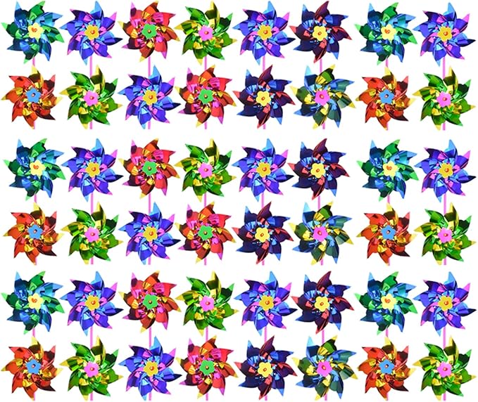 50pcs Plastic Rainbow Pinwheel,Windmill Party Pinwheels DIY Pinwheels Set for Kids Toy Garden Lawn Party Decor (50)-VerdiqueGarden