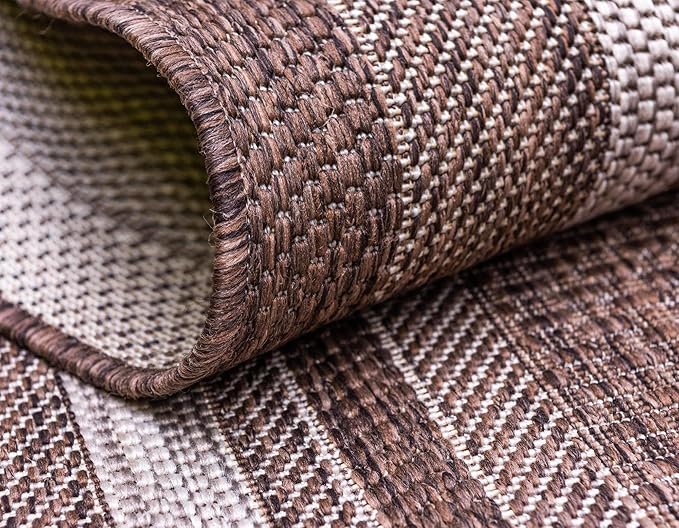 Unique Loom Outdoor Border Collection Area Rug - Soft Border (5' 3" x 8' Rectangle, Brown/ Ivory)-VerdiqueGarden