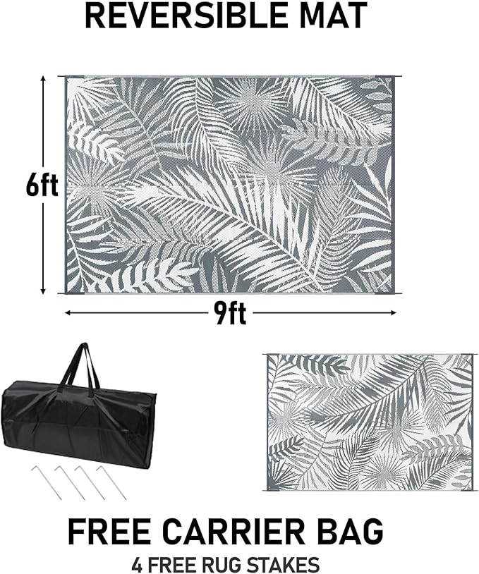 HiiARug Outdoor Plastic Straw Rug - 6x9Ft Waterproof Reversible Patio Mat for Deck, Beach, RV, Camper, Backyard-VerdiqueGarden