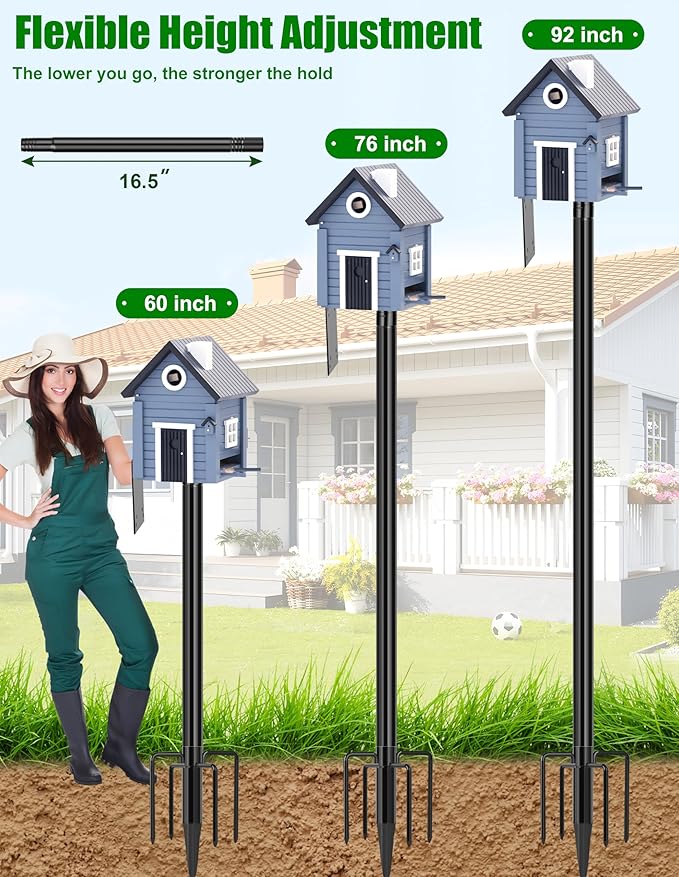 XDW-GIFTS Bird House Pole, 1 Pack 92 Inch Metal Bird Feeder Pole for Outdoor, with 5-Prong Heavy Duty Base for Birdhouse Mounting, Weather Station-VerdiqueGarden