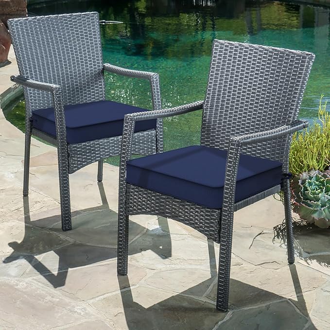 LVTXIII Patio Chair Cushions 19"x19"x3", Water-Repellent Outdoor Seat Cushions for Patio Furniture, Square Chair Pads with Ties for Home Garden Decoration, Set of 2, Navy Blue-VerdiqueGarden