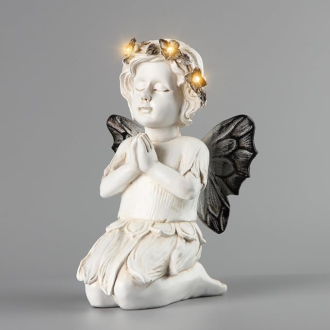 Leekung Angel Statues for Garden Decor - with Solar Powered Light Angel Garden Statues Outdoor Garden Sculptures & Statues Angels Figurines Memorial Praying Sculpture for Patio Lawn Yard Porch Gifts-VerdiqueGarden