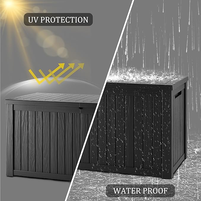 150 Gallon Lockable Resin Deck Box, Waterproof & UV-Resistant Outdoor Storage Box for Outdoor Cushion Storage, Garden Tools & Pool Accessories Storage, Black-VerdiqueGarden