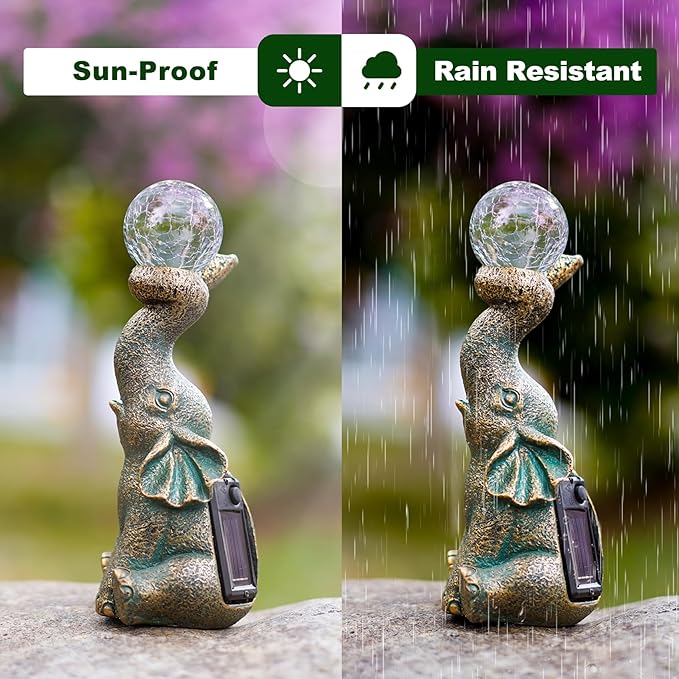 MININOVA Solar Elephant Garden Decor Statues & Sculptures for Outside, Outdoor Figurine Lights for Patio, Yard, Balcony, Unique Housewarming Ornament-VerdiqueGarden