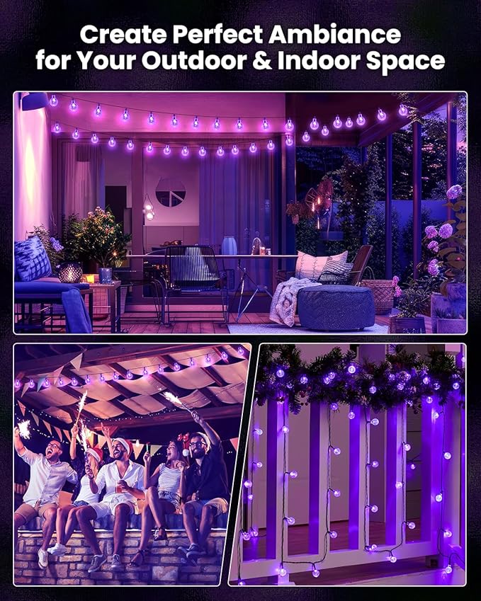 Purple Solar Lights Outdoor Waterproof, 2-Pack 120 LED 72 FT Total, Halloween Globe Lights for Garden Yard Wedding Christmas Party Decor (Purple)-VerdiqueGarden