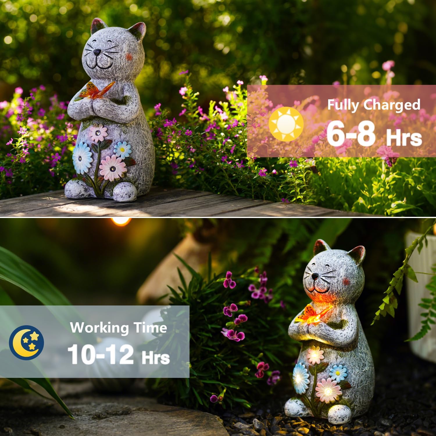 Solar Garden Statue Cat Figurine – Outdoor Decoration with Butterfly for Garden Yard Lawn Home Decor Outside : Unique Gifts for Mom Grandma-VerdiqueGarden