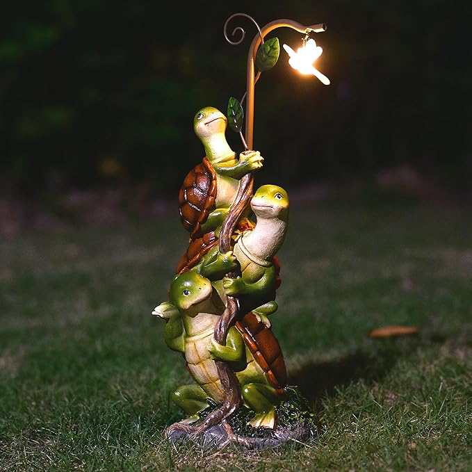 Turtle Figurine Garden Decor, Solar Turtle Outdoor Statue, Funny Turtle Gift Sculpture Decoration for Home Patio Yard Lawn Porch Ornament-VerdiqueGarden