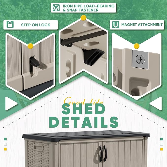 Devoko Outdoor Storage Cabinet 50 Cu Ft with Lockable Doors, Vertical Storage Shed Waterproof Patio Tools Storage Box for Sofa Cushions, Gardening Tools and Accessories (Beige)-VerdiqueGarden