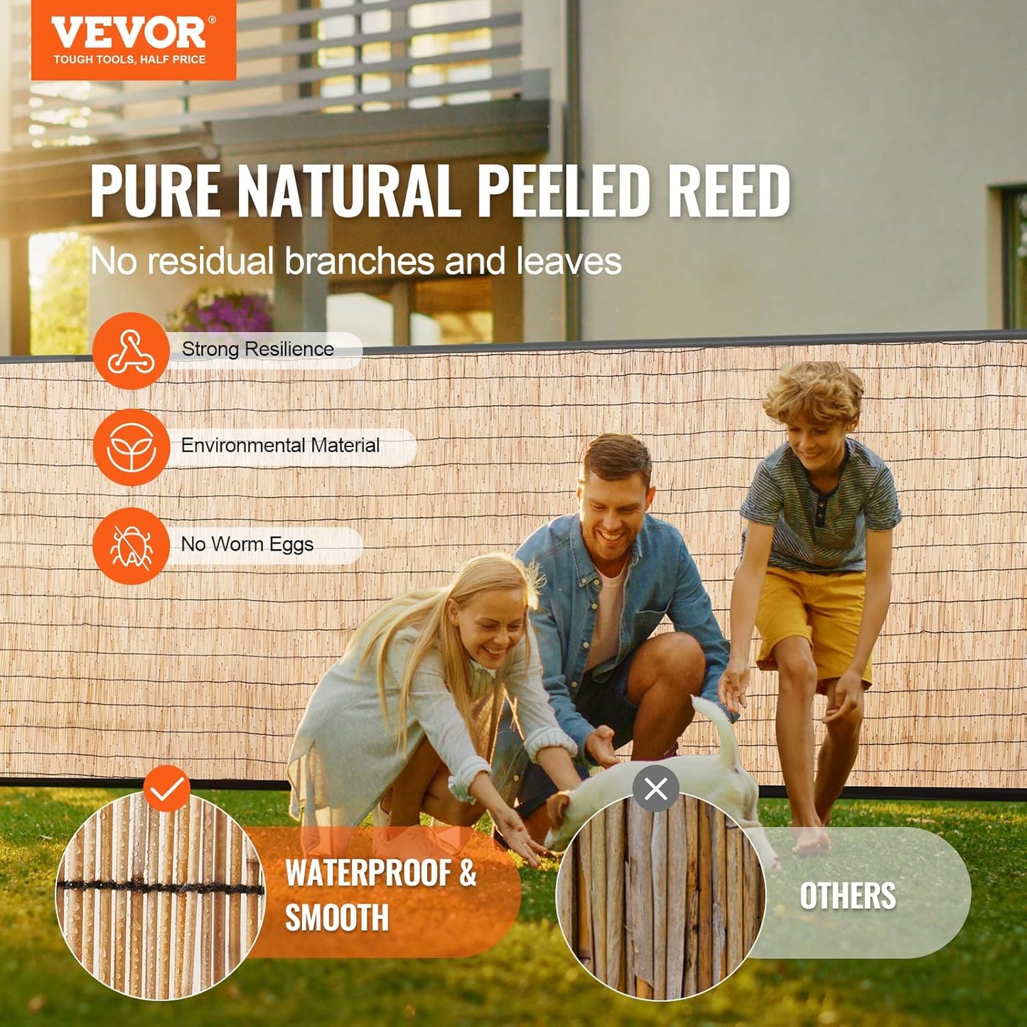 VEVOR Natural Reed Fencing, 5.5 ft x 16.4 ft, Reed Screen Curtain Balcony Fence Roll for Outdoor Backyard Patio, Decorative Fence for Backyard Garden Fencing Divider, Privacy Screen Panel Curtain-VerdiqueGarden