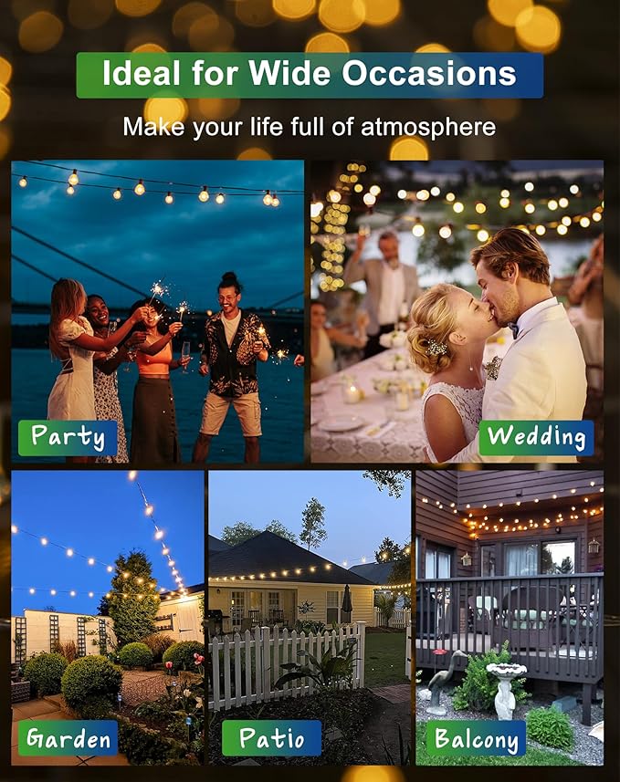 Solar String Lights Outdoor Waterproof 100FT with USB Port and 52 Shatterproof ST38 Bulbs(2 Spare), LED Solar Powered Patio Lights for Outside, Porch, Backyard, Gazebo, Garden(Warm White)-VerdiqueGarden