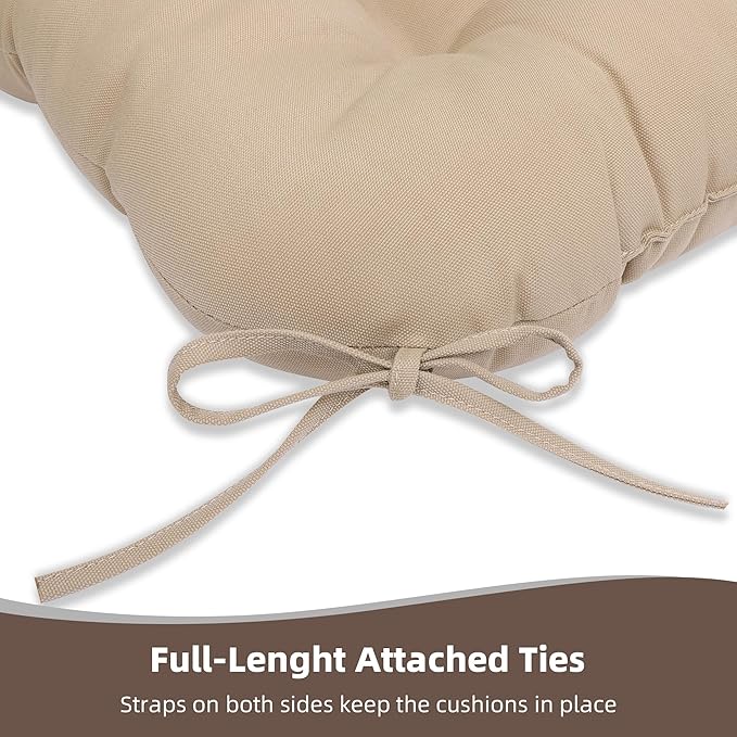RACE LEAF 4 Pack 17x17 Inch Patio Chair Cushions, Thickened Seat Cushions Waterproof Stain Resistant with Non-Slip Ties (Khaki)-VerdiqueGarden