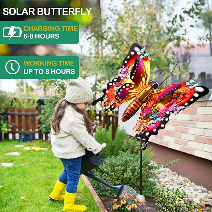 Solar Garden Lights, Outdoor Butterfly Garden Decor Large 41" Metal Decorative Garden Stake Lights, Waterproof Butterfly Decoration for Outside Patio Yard Porch Birthday Gardening Gifts for Mom Women-VerdiqueGarden