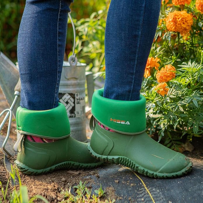 HISEA Women's Rubber Garden Boots Waterproof Insulated Yard Gardening Shoes Mid Height for Mud Working Outdoor-VerdiqueGarden