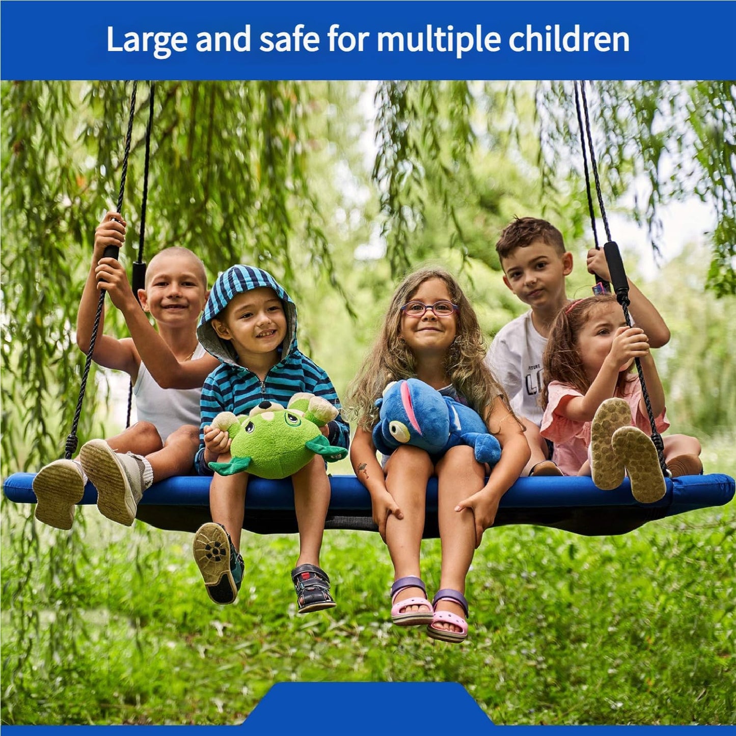 60-Inch Heavy-Duty Rectangle Platform Swing for Backyards - 700lb Capacity Waterproof Outdoor, Kids & Adults Tree Swing (Blue)-VerdiqueGarden