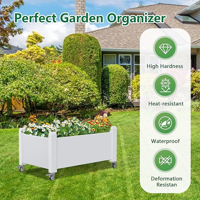 Horticulture Garden Bed with Legs, Divisible Resin Planter Box for Backyard, Patio, Balcony, with 4 Legs, 4 Swivel Lockable Wheels(Ashen,30.04 * 17.72 * 17.56)-VerdiqueGarden
