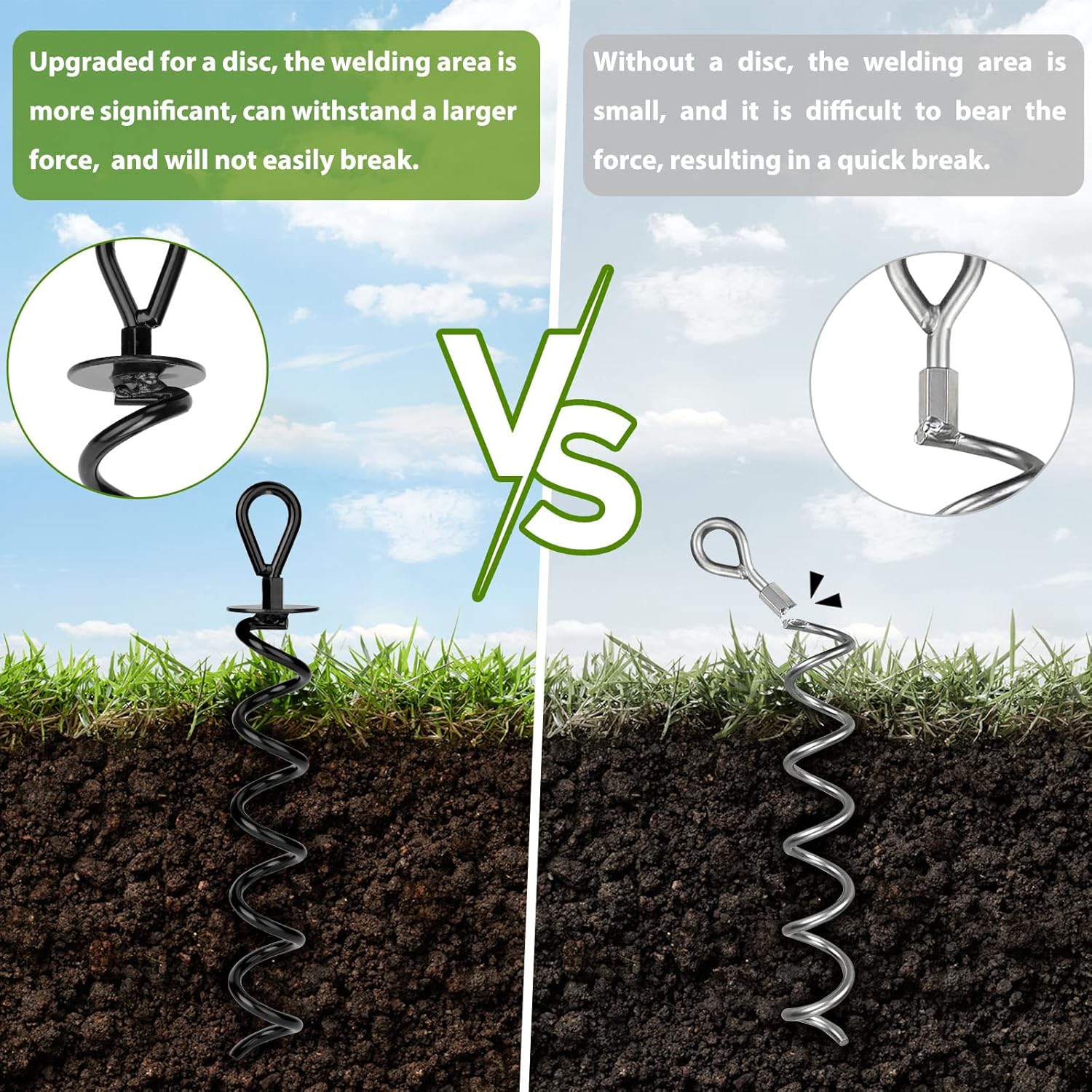 1 Pcs 15.3 Inch Ground Anchor Heavy Duty for High Winds Screw in Earth Anchor Swing Set Spiral Auger Stakes Suitable for Tent Trampoline Tree Garden Fence Sheds Swingset, Easy to Use with Drill-VerdiqueGarden