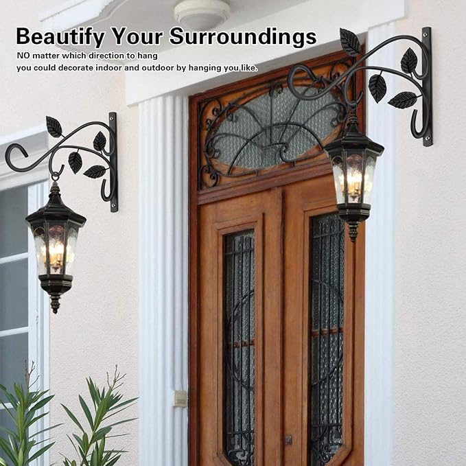 KABB 2 PCS Metal Hanging Hook Plants Brackets, 12 Inch Iron Wall Mount Bracket Durable Rust-Resistant Plant Hanger Hook for Hanging Plants Bird Feeder Wind Chimes Lantern-VerdiqueGarden