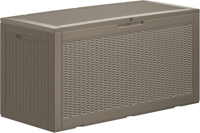 100 Gallon Resin Deck Box, Waterproof Outdoor Storage Bin for Patio Furniture, Pool Accessories, and Garden Tools, Lockable & UV-Resistant, Grey-VerdiqueGarden