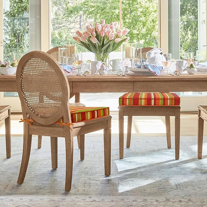 Outdoor Round Corner Seat Cushion, 17"x16"x2", Set of 4, Non Slip Seat Cushion Pads with Removable Cover for Patio Furniture, Garden Yard Lawn, Rainbow Stripe-VerdiqueGarden