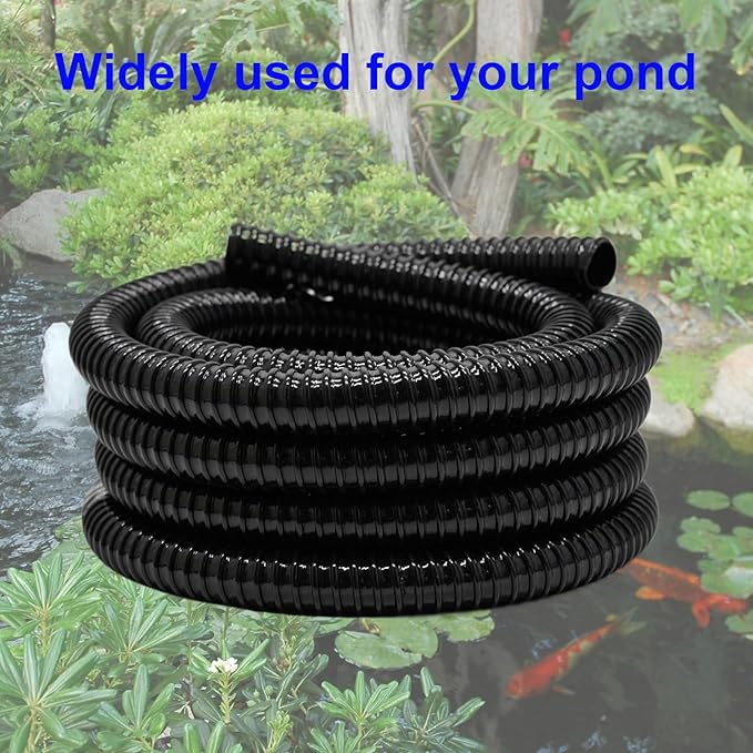 1.25 Inch Pond Tubing, 1-1/4 Dia ID Corrugated Water Pipe, 20 Feet Length Flexible PVC Hose Pipe with Pipe Fittings, Aquarium, Pond Waterfall, Garden Pond Pump Drainage Tube Black-VerdiqueGarden