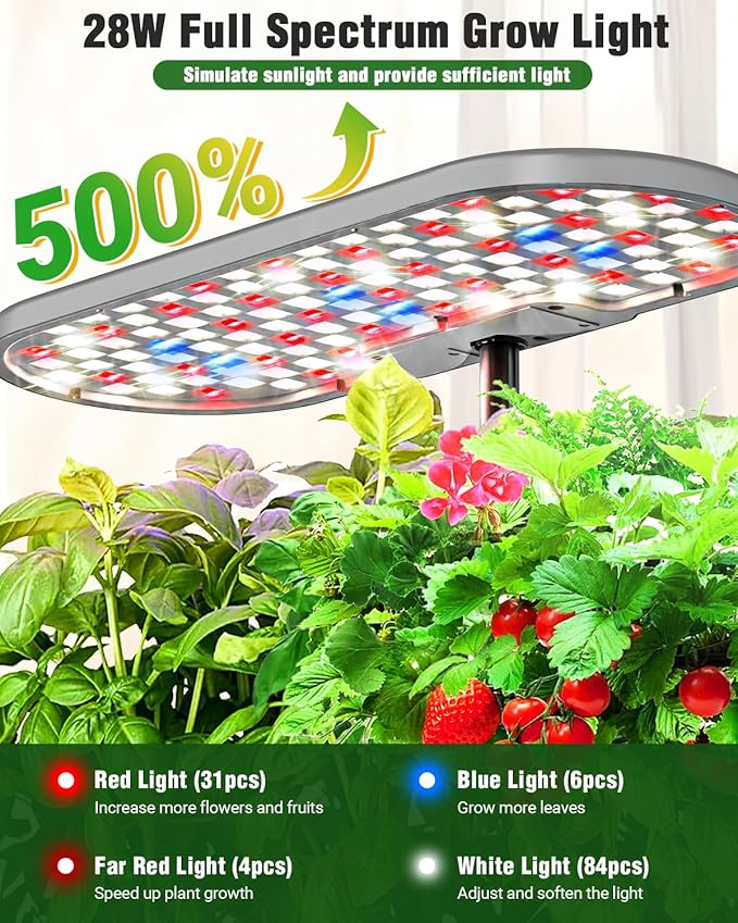 Hydroponics Growing System Kit, 16 Pods Indoor Garden with 28W Full Spectrum LED Grow Light, Auto Timer, 3 Smart Light Modes, 8L Large Herb Garden, Ideal Gardening Gift for Women, Men (Gray)-VerdiqueGarden