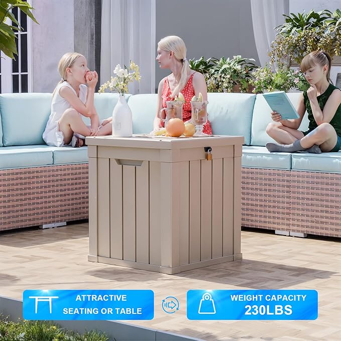 50 Gallon Outdoor Storage Box – Waterproof Deck Box for Garden & Patio,Light Brown-VerdiqueGarden