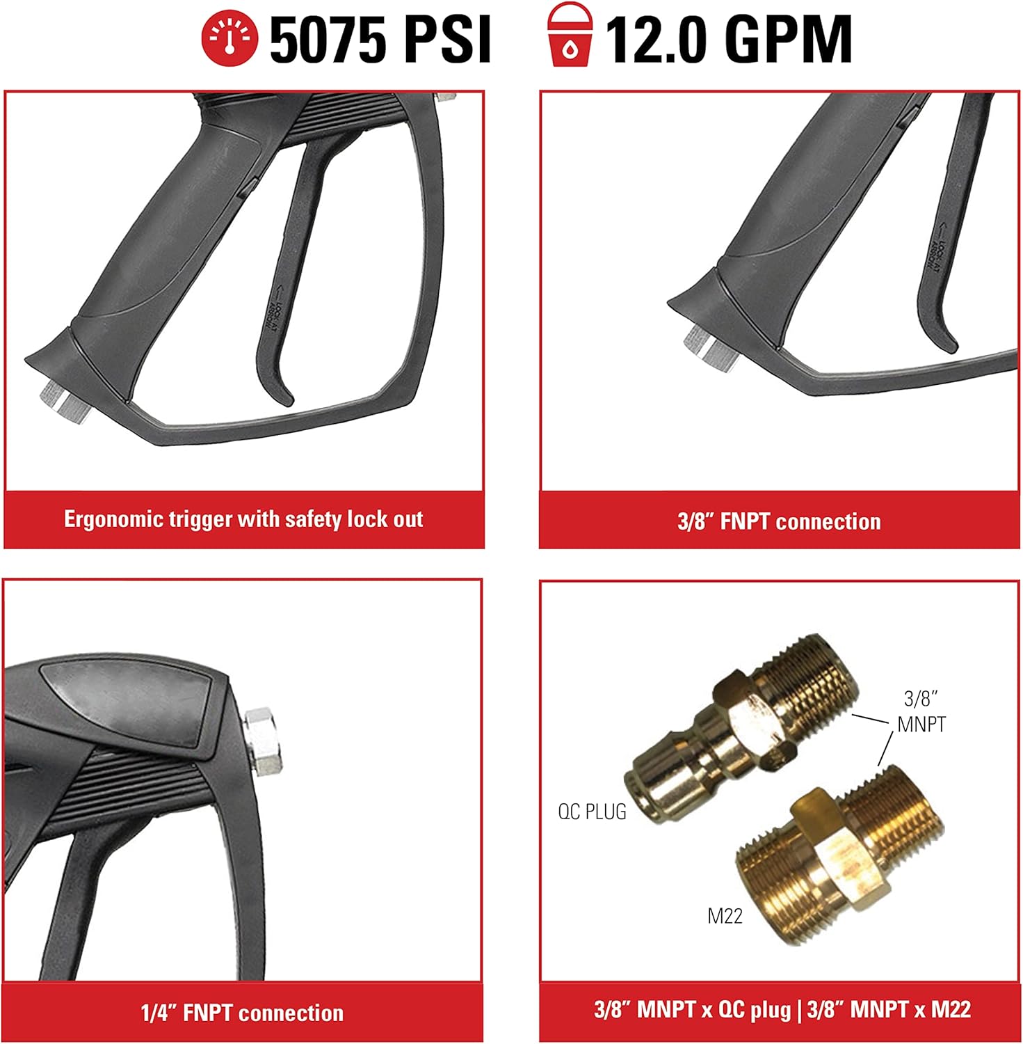 Simpson Cleaning 80178 Universal Hot Water Gun with M22 and QC Adaptors, Rated Up to 5075 PSI, Plain-VerdiqueGarden