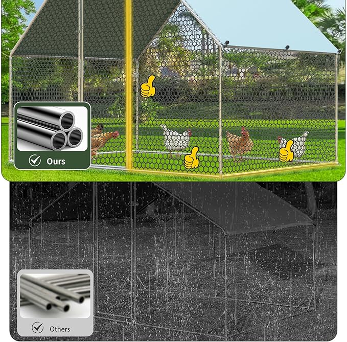 4ever2buy Chicken Runs for Yard with Cover, Large Metal Chicken Run Walk in Metal, Outside Dog Kennel with Roof, Flat Roofed Outdoor Kennel for Cats(9.2’Lx12.47’Wx6.4’H)-VerdiqueGarden