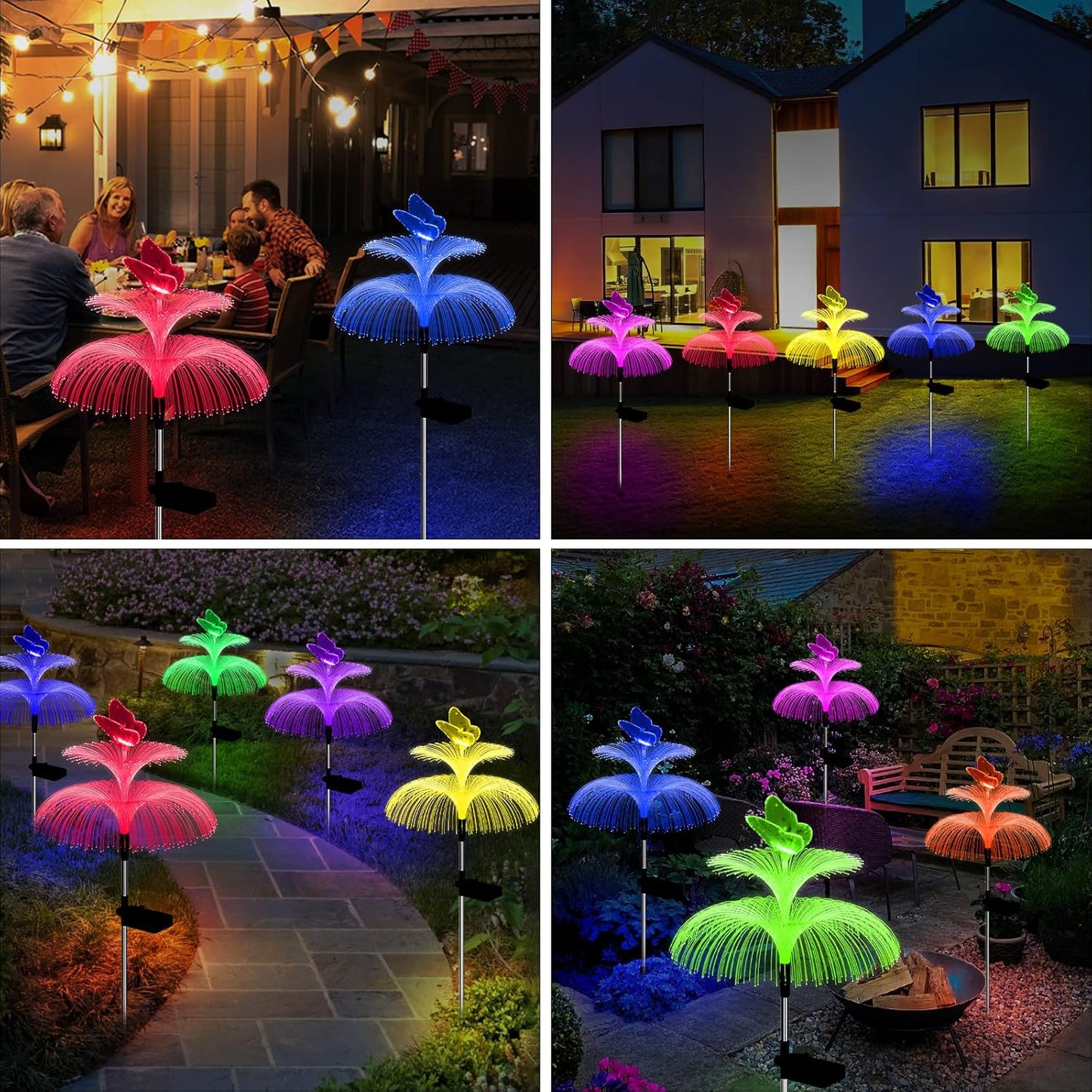 Solar Garden Lights Waterproof 3 Pack Solar Lights Outdoor Decorative 7 Color Changing Double Jellyfish and Butterfly Flower Garden Decor Yard Christmas Pool Outdoor, Gifts for Mother's Women-VerdiqueGarden
