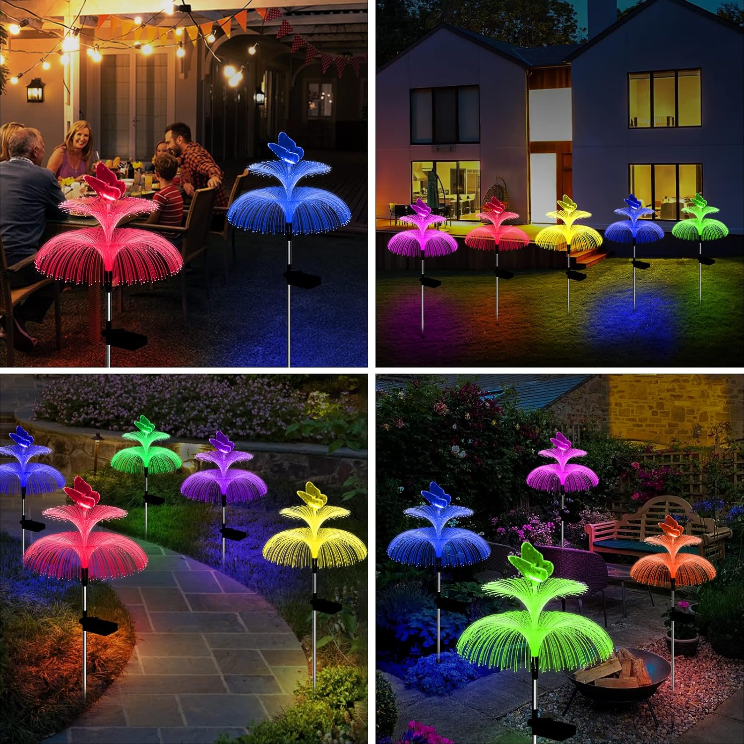 Solar Garden Lights Waterproof 3 Pack Solar Lights Outdoor Decorative 7 Color Changing Double Jellyfish and Butterfly Flower Garden Decor Yard Christmas Pool Outdoor, Gifts for Mother's Women-VerdiqueGarden