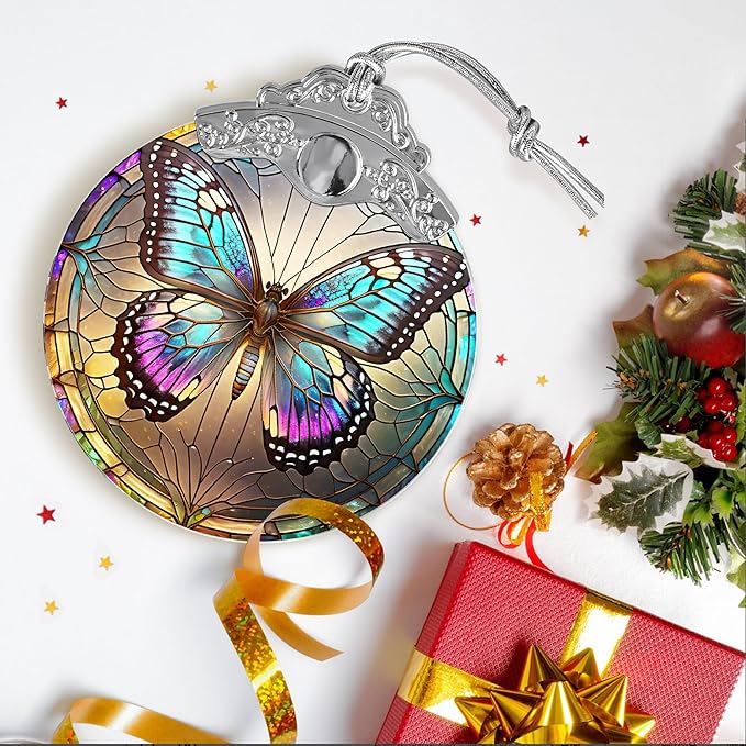 Stained Glass Suncatcher, Jocidea Butterfly Ornament, Christmas Ornaments, Holidays Ornaments, Christmas Tree Decor, Butterfly Decor for Home, Butterfly Gifts-VerdiqueGarden