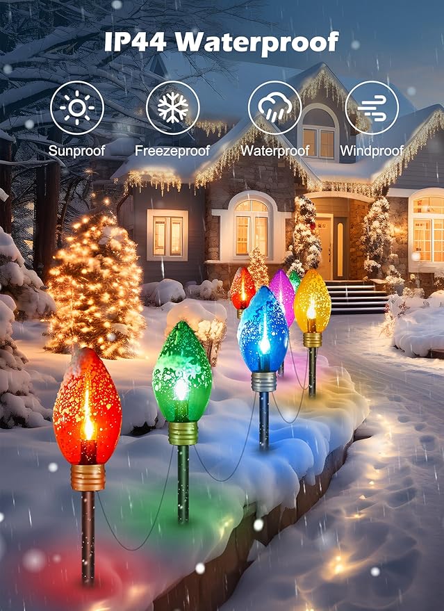 11Feet 5 LED Super Jumbo Christmas String Lights or Pathway Marker Lights, Outdoor Xmas Decorations- Jumbo C9 Hanging Lights Waterproof Lawn Dec for Holiday Home Tree Roof Yard Garden, Multicolor-VerdiqueGarden