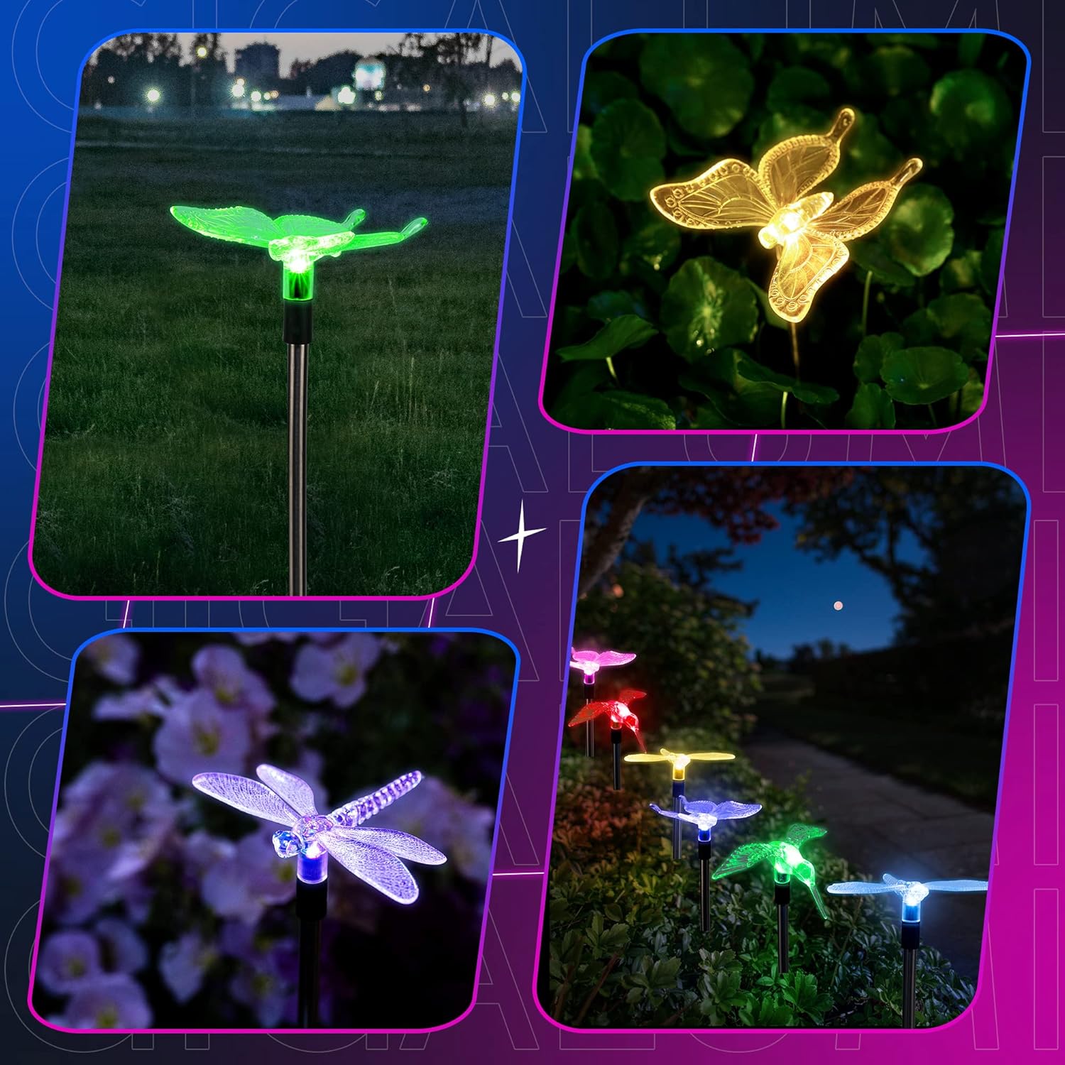 GIGALUMI Solar Garden Lights, 3 Pack Solar Butterfly Lights Decoration, Outdoor Garden Decoration Color Changing LED, Outdoor Decorative for Pathway, Lawn, Patio, Driveway-VerdiqueGarden