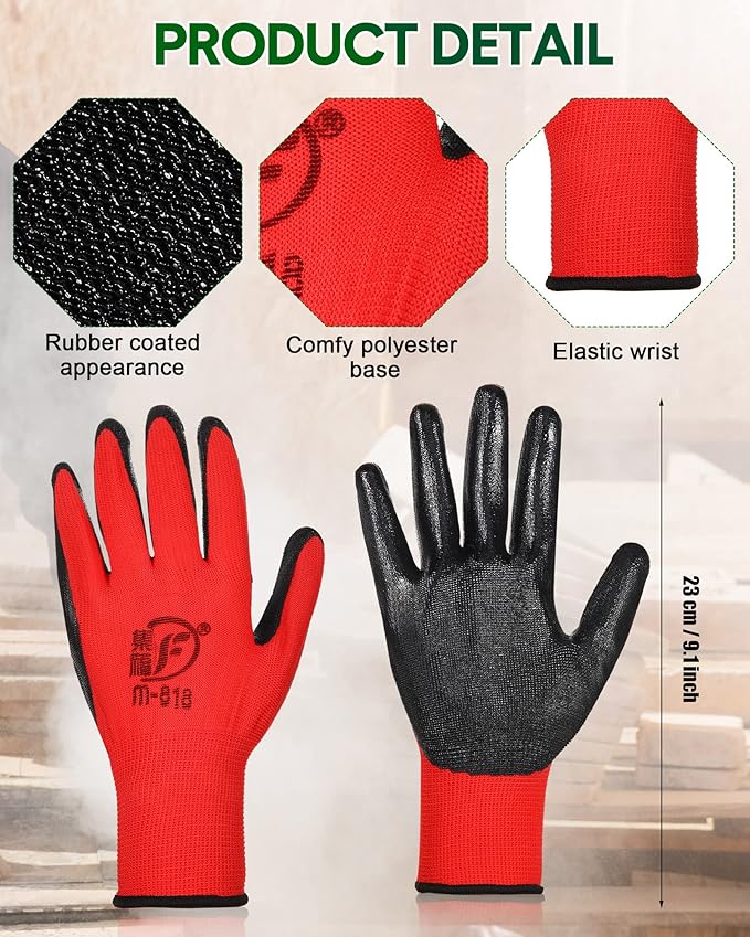 Nuogo 24 Pairs Gardening Gloves for Men Women Rubber Coated Landscaping Work Gloves Safety Work Construction-VerdiqueGarden