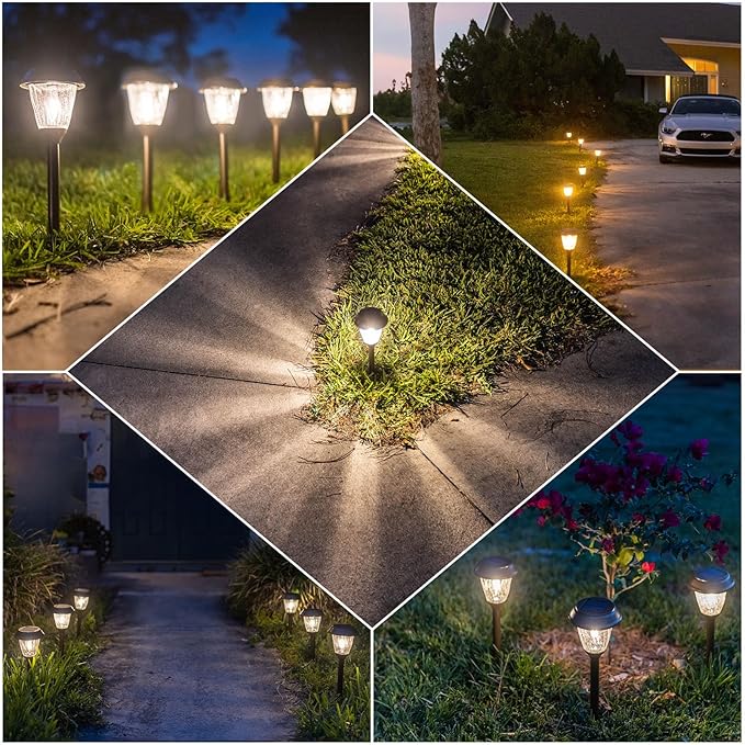 XMCOSY+ Solar Lights Pathway Outdoor - 2 LED Modes 10/25 LM Solar Powered Yard Garden Lighting, Waterproof IP65 Glass Stainless Steel Landscape Lights for Driveway Walkway Sidewalk Decor (Warm White)-VerdiqueGarden