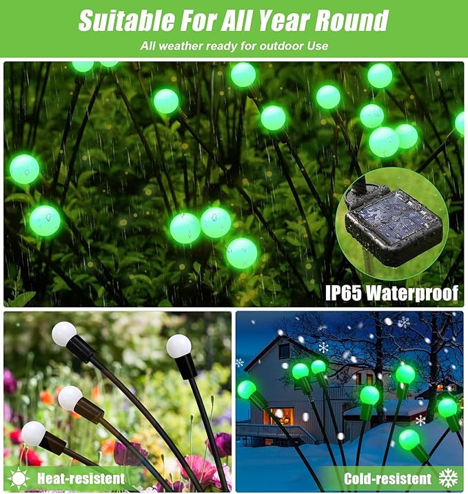 Solar Garden Lights Outdoor, 4 Pack 24LED Waterproof Solar Powered Lights for Yard Pathway Patio, Swaying Lawn Decor as Gardening Gifts for Women Holiday(4 Pack Green)-VerdiqueGarden