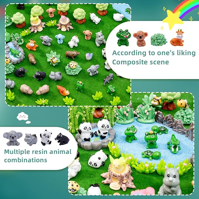 Miniature Small Animal Figurines, 80pcs of Mini Resin Animals, Forest Decoration Ornaments, Miniature Landscape Ornament Sets, Fairy Garden and Dollhouse Accessories-VerdiqueGarden