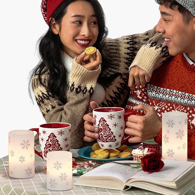 KunSween Christmas Flameless Candles with Timer, 3 Pack LED Pillar Candles with Silver Snowflake Decals and Real Wax, Christmas Winter Decorations for Home Indoor Table Centerpieces-VerdiqueGarden