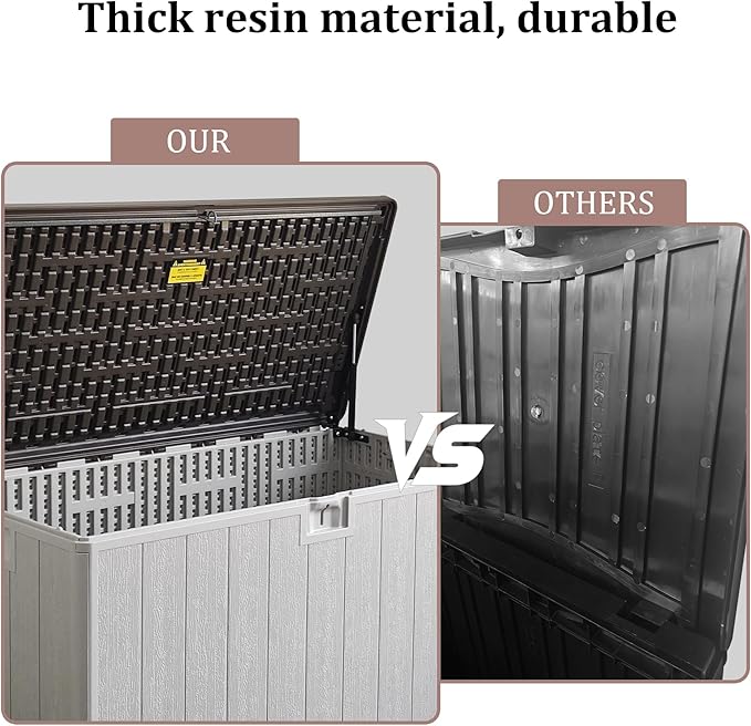 110 Gallon Pro Outdoor Storage Box, Waterproof Resin Deck Box for Patio, Pool, and Garden, Lockable Bin for Cushions, Tools, and Accessories, UV-Resistant, Grayish Brown-VerdiqueGarden