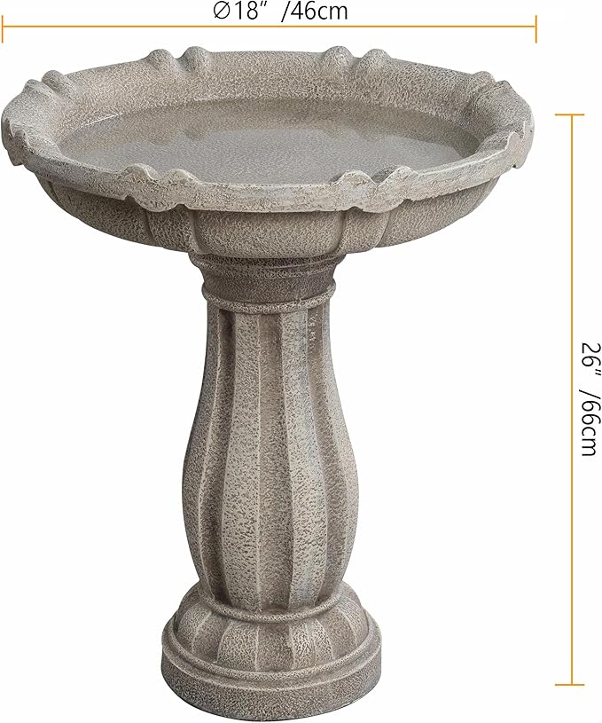 Bird Bath for Outdoor - 26'' Tall Resin Stone Modeling Design Birdbaths, Lightweight and Durable - Enhance Your Outside Garden with This Stunning Water Feature (Ivory White)-VerdiqueGarden