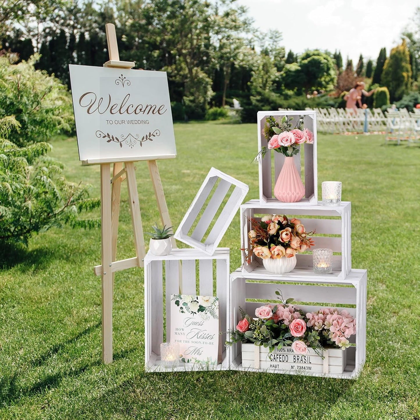 Soaoo 5 Pcs Decorative Nesting Wooden Crates for Storage Display 5 Size Large Small Rustic Wood Decorative Storage Crates with Handle Farmhouse Crate Box Container Made from Pine(Vintage White)-VerdiqueGarden