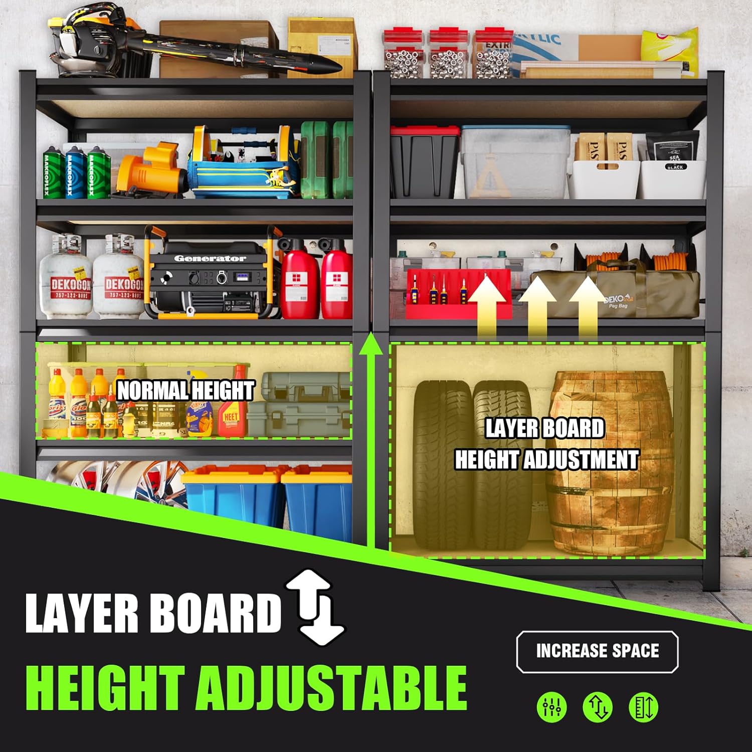 72”H Garage Shelving 5 Tier Storage Shelves Adjustable Garage Storage Shelves Wood Shelf 2000LBS Heavy Duty Industrial Shelving Unit Utility Shelf Wood Storage Rack,35.4''W×15.7''D×72''H-VerdiqueGarden