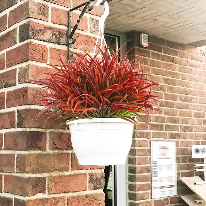 Uieke 12 Bundles Artificial Outdoor Plants UV Resistant Fake Grass Plants Faux Plastic Plants Greenery Shrubs for Home Garden Pathway Window Box Front Porch Cemetery Fall Decor, Autumn Red-VerdiqueGarden