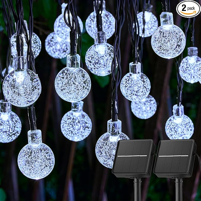 Brightown 2-Pack 120 LED 72 FT Solar String Lights Outdoor, Crystal Globe Lights with 8 Lighting Modes, Waterproof Solar Powered Patio Lights for Garden Yard Porch Wedding Party Decor (Pure White)-VerdiqueGarden