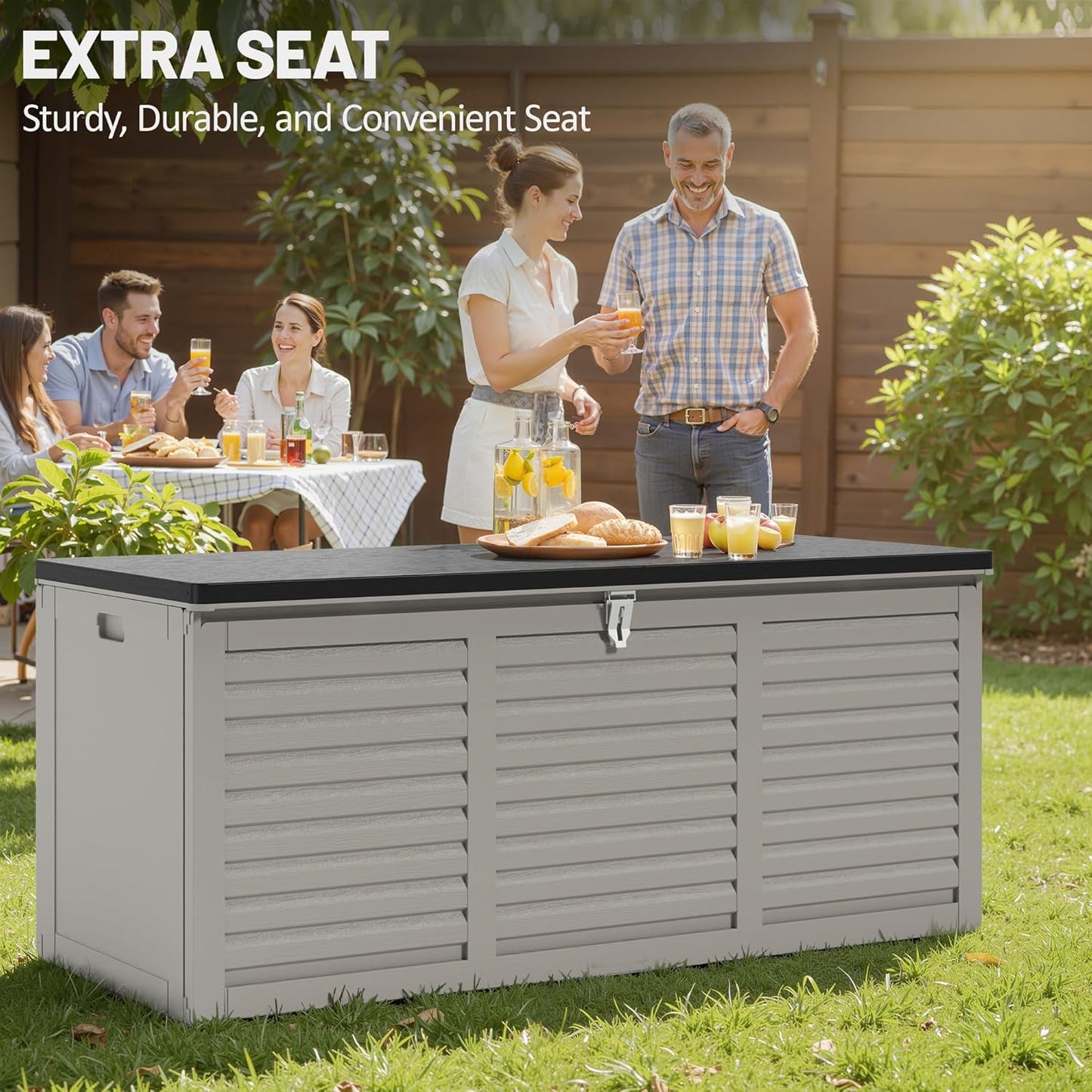 130 Gallon Deck Box Outdoor Waterproof Storage Box Lockable Resin Outdoor Storage Box for Garden Tools Patio Cushions UV-Resistant & Easy Assembled (Gray)-VerdiqueGarden