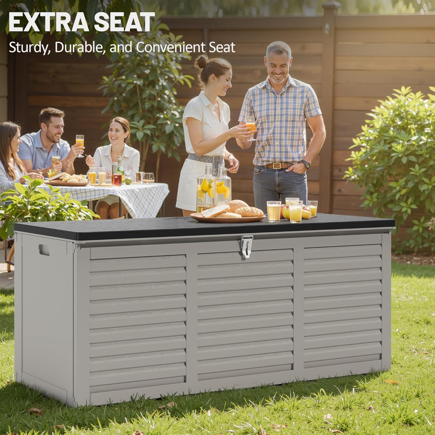 130 Gallon Deck Box Outdoor Waterproof Storage Box Lockable Resin Outdoor Storage Box for Garden Tools Patio Cushions UV-Resistant & Easy Assembled (Gray)-VerdiqueGarden