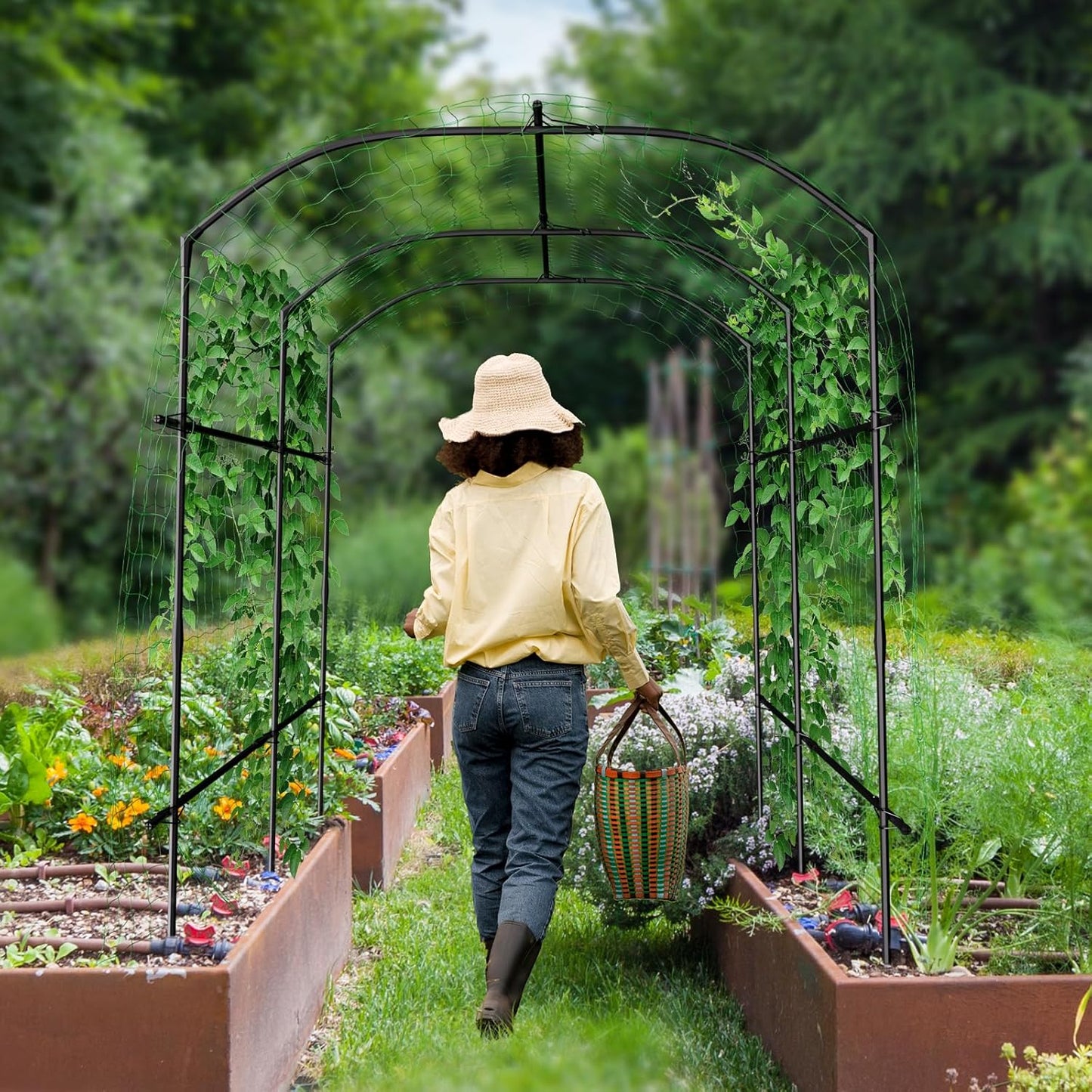 DoCred Tall Garden Arch Trellis for Climbing Plants, 87in Tall Metal Plant Support Trellis Archway for Climbing Vine Vegetable/Fruit/Flower Outdoor Yard Lawn Garden Arch Tunnel Trellis-VerdiqueGarden