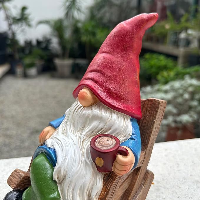 Drinking Coffee Faceless Garden Gnome Statue Decoration 7.1" Figurine Ornament for Indoor Outdoor Home Patio Yard Lawn-VerdiqueGarden