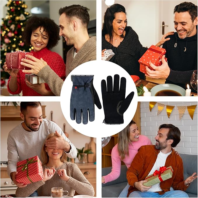HLDD HANDLANDY Leather Work Gloves for Men & Women, Adjustable Wrist Cowhide Gardening Glove with Reinforced Palm for Driver-VerdiqueGarden